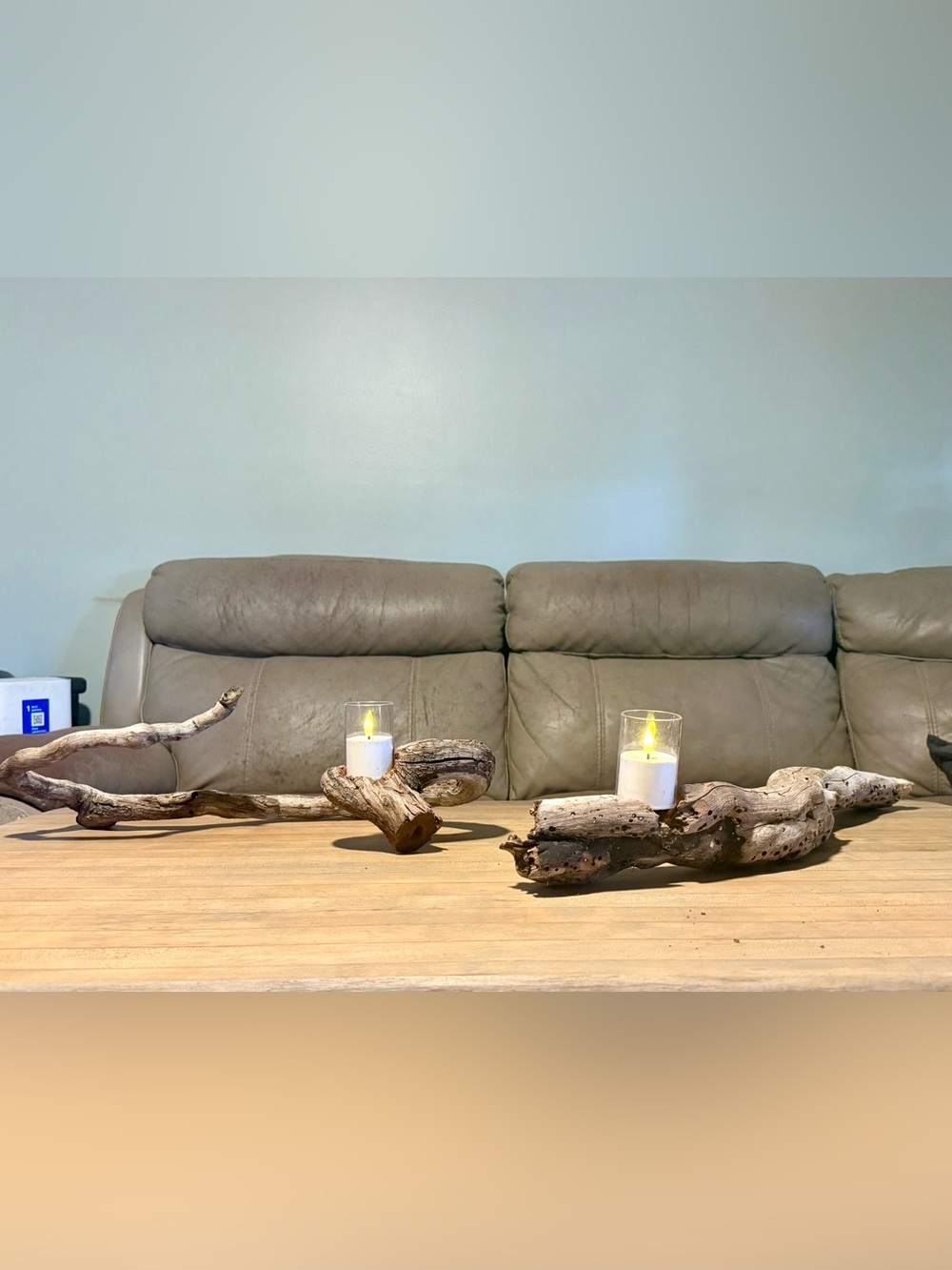 Custom Handmade Driftwood Candle Holder Centerpiece with LED Electronic Candle